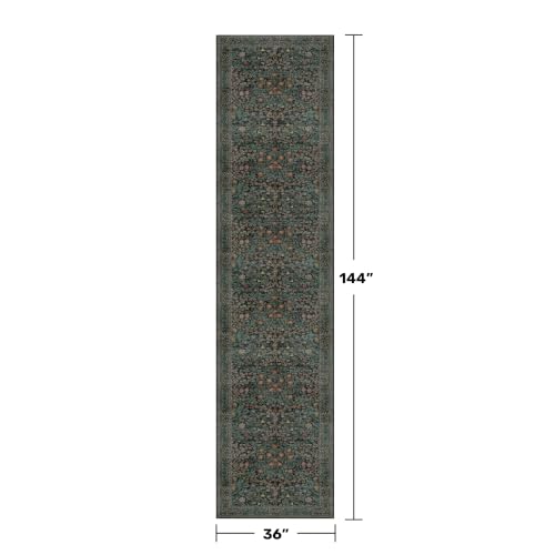 Dark Green Washable 3x12 Extra Long Runner Rug for Hallway Non Slip (Dark Green / Black / 3' x 12' (Runner))