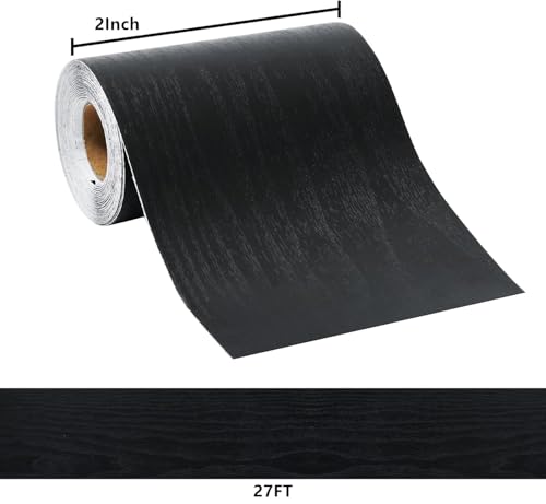 27FT Black Border Peel &Stick Black Wood Grain Wallpaper Border Removable Waterproof Bathroom Mirror Frame Sticker (Yellow / 2" x 324")