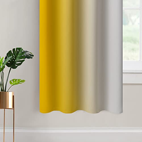 Ombre Curtains Yellow and Greyish White for Living Room (52"W x 63"L (Pack of 2) / Yellow)