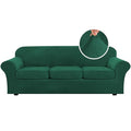 High Stretch Sofa Slipcover 4 Piece Cover Velvet Furniture Protector Form Fit Thick Velvet Extra Large Sofa Cover for 3 Cushion Couch Width Up to 97 Inch (3 Cushion Large Sofa / Green)