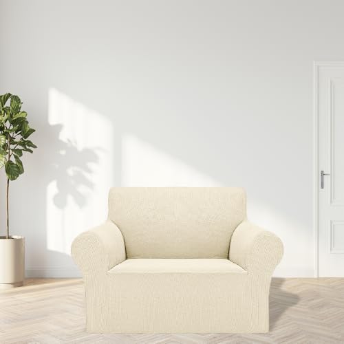 2026 New Stretch Chair Sofa Slipcovers Couch Cover for 1 Seater Furniture Protector Sofa Covers with Elastic Bottom Jacquard Fabric Small Checks for Pets (Beige / Chair)