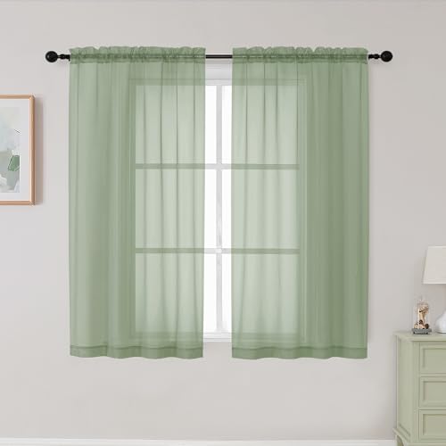 Sage Green Sheer Curtains for Bedroom Living Room 45 Inch Length 2 Panels (Sage Green / 42"W x 45"L (Pack of 2))