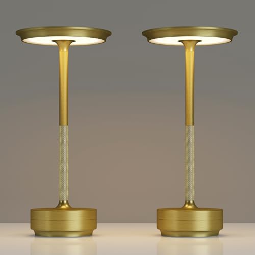 2 Pack Rechargeable Cordless Table Lamp (Gold-2)