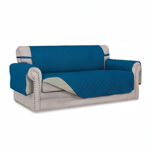 Reversible Couch Cover (Peacockblue/Beige / Medium-XL Loveseat)