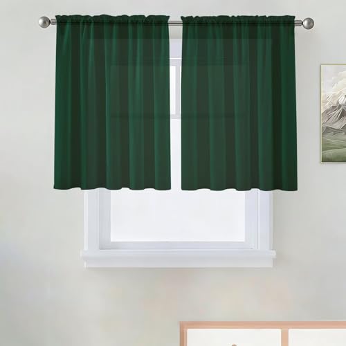 Basic Rod Pocket Sheer Voile Window Curtain Panels Foliage Green 1 Pair 2 Panels 52 Width 36 Inch Long for Kitchen Bedroom Children Living Room Yard（Foliage Green (Foliage Green / 52"W x 36"L (Pack of 2))