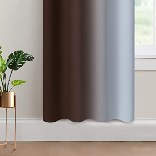Ombre Curtains Brown and Greyish White for Living Room (52"W x 72"L (Pack of 2) / Brown)