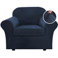 Rich Velvet Stretch 2 Piece Cover Chair Slipcover Sofa Cover Furniture Protector Couch Soft with Elastic Bottom Chair Couch Cover with Arms Width Up to 49 Inch (1 Cushion Chair / Navy)