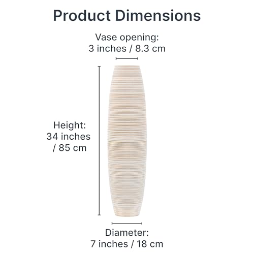 Large Floor Vase 34 inches Mango Wood for Pampas Grass (34 inches / White Wash)