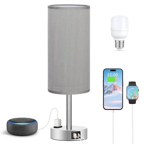 Grey Bedside Lamp for Bedroom (Grey - Silver / 14")