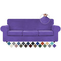 4 Pieces Couch Cover for Sofa Velvet Sofa Covers Washable (Large / Purple)