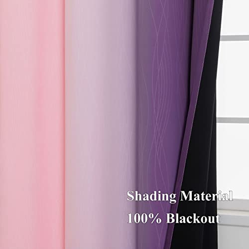 Pink and Purple Ombre Blackout Curtains for Girls Bedroom 84 Inches Long (Pink and Purple / 52"W x 84"L (Pack of 2))