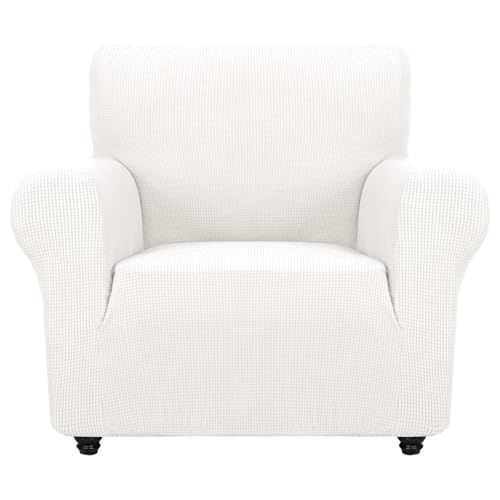 Super Stretch Chair Slipcover Universal Sofa Chair Covers for Living Room Dogs Pet Furniture Protector Spandex Armchair Slipcovers with Anti Slip Foam Sticks (White / Small (30"-47"))