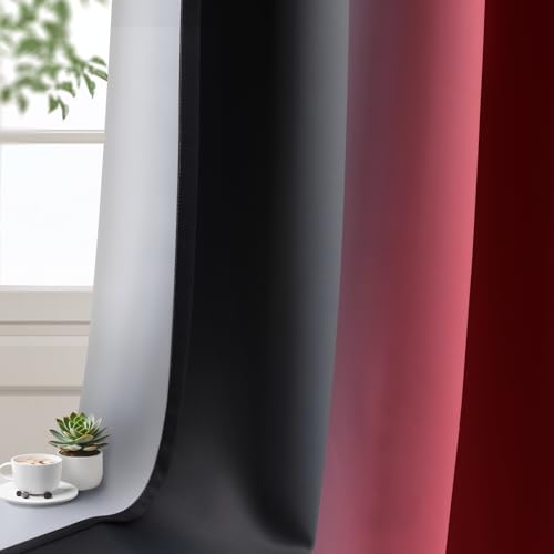 Burgundy Black Ombre Curtains 52x36 Inche Long 2 (52"W x 36"L (Pack of 2) / Burgundy and Black)