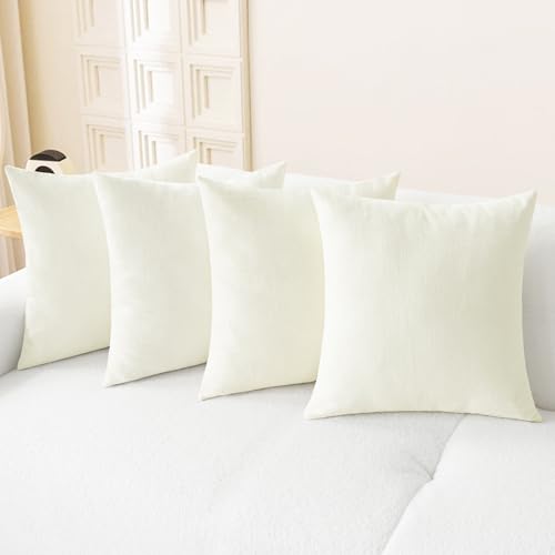 Decorative Couch Throw Pillow Covers 18 X 18 Inches Cream (18" x 18" (Pack of 4) / Cream)