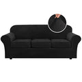 Modern Velvet Plush 4 Piece High Stretch Sofa Slipcover Sofa Cover Furniture Protector Form Fit Luxury Thick Velvet Sofa Cover for 3 Cushion Couch Width Up to 90 Inch (3 Cushion Sofa / Jet Black)