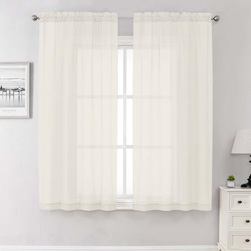 Ivory Sheer Curtains 68 Inch Length 2 Pcs (Ivory / 42"W x 68"L (Pack of 2))