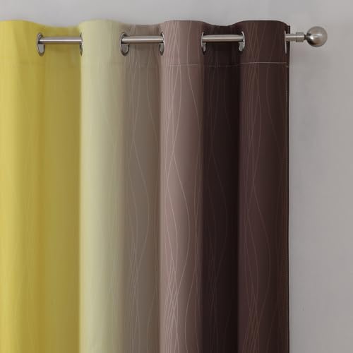 Brown and Yellow Blackout Curtains 52Wx45L Inch 2 Panels (Brown and Yellow / 52"W x 45"L (Pack of 2))