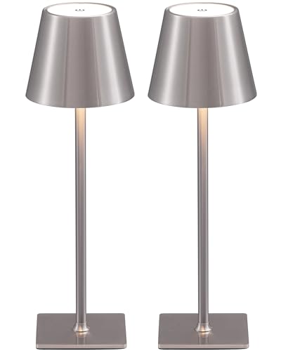 2 Pack Cordless Brushed Nickel Table Lamps (Electroplated Brushed Nickel-2)