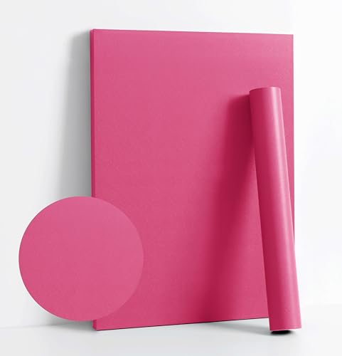 393''x17.7'' Pink Peel and Stick Wallpaper Contact Paper Modern Self Adhesive Wall Paper Removable Renter Friendly Textured Solid Color Shelf Cabinet Vinyl Roll (Rose Red / 17.7" x 393")