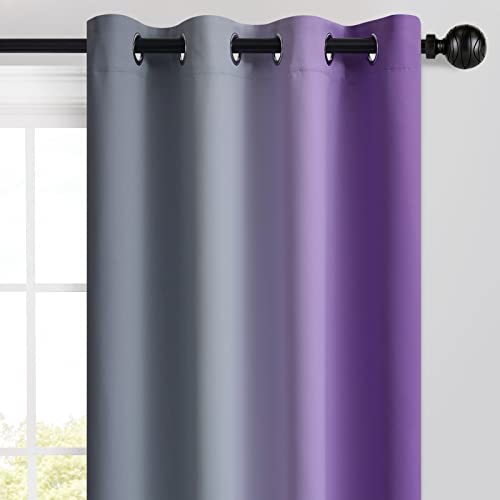 Ombre Purple and Grey Curtains for Bedroom (52"W x 63"L (Pack of 2) / Purple and Grey)