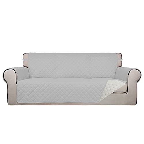 Reversible Quilted Sofa Cover (Large / Light Gray/Ivory)
