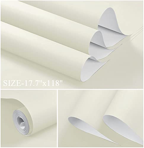 78.7''x17.7'' White Peel and Stick Wallpaper Contact Paper Modern Self Adhesive Wall Paper Removable Renter Friendly Textured Solid Color Shelf Cabinet Vinyl Roll (Cream White / 17.7" x 78.7")