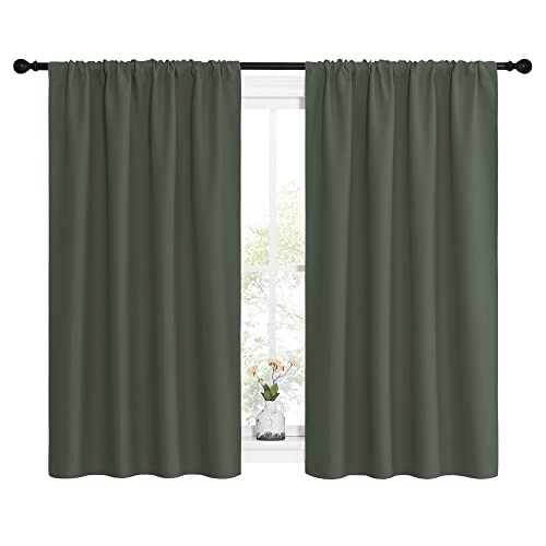 Bedroom Curtains Blackout Draperies (Dark Mallard / 42"W x 54"L (Pack of 2))