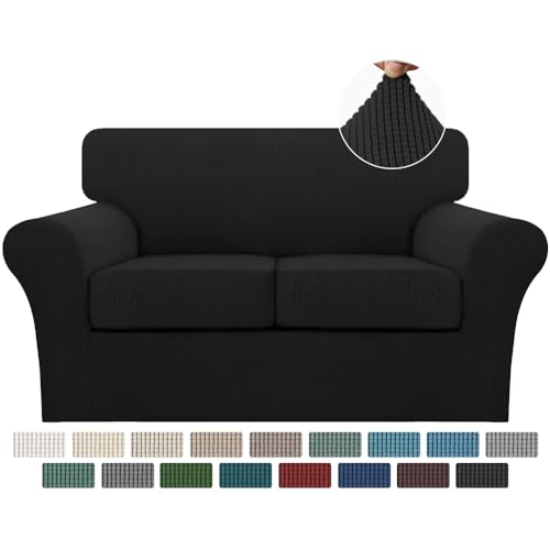 3 Piece Sofa Covers for 2 Cushion Couch Sofa Slipcover Soft Couch Cover for Dogs (Loveseat (2 Cushion) / Black)