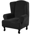 Wingback Chair Covers Velvet Plush Wing Chair Slipcover 1 Piece High Stretch Wing Back Chair Slipcovers Sofa Cover Furniture Cover with Elastic Bottom (Jet Black / Wing Chair)