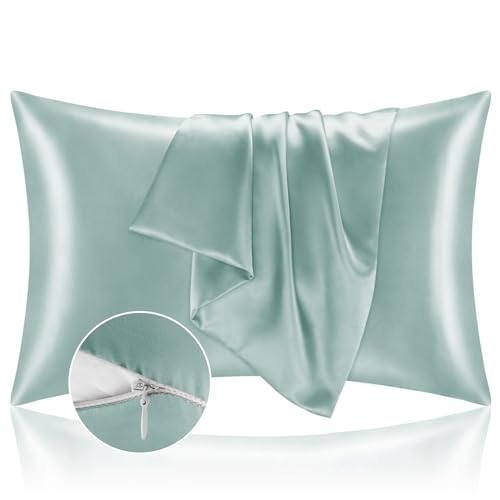 Zipper Satin Pillowcases (Haze Blue / Queen (20" x 30")-Zipper)