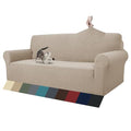 1 Piece Jacquard Couch Covers for 3 Cushion Couch Living Room High Stretch Sofa Cover Pets Dogs Friendly Anti Slip Thickened Slipcovers Furniture Protector (Large (71"-90") / Khaki)