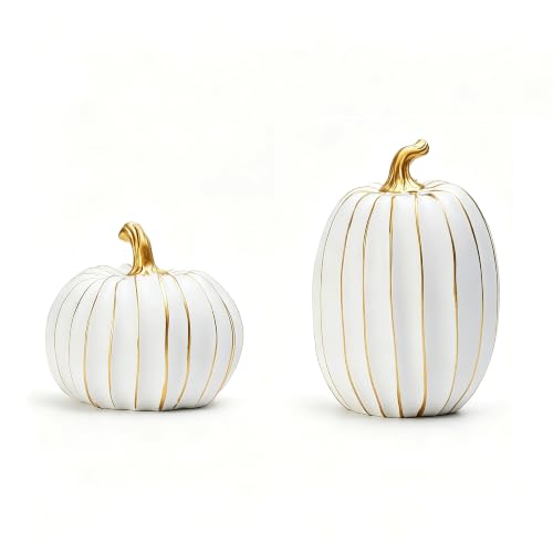 2Pcs Resin Pumpkin Figurines (Gold Stripe Pumpkin)