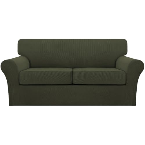 3 Piece Sofa Covers for 2 Cushion Couch Sofa Slipcover Soft Couch Cover for Dogs (Sofa (2 Cushion) / Olive)