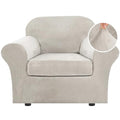 Rich Polyester Spandex Blend 2 Piece Cover Chair Slipcover Sofa Cover Furniture Protector Couch Soft with Elastic Bottom Chair Couch Cover with Arms Width Up to 49 Inch (1 Cushion Chair / Oatmeal)
