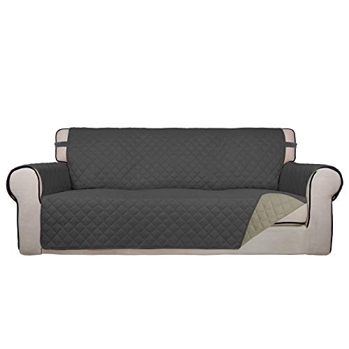 Reversible Quilted Sofa Cover Dog Couch Covers for Sofa (Large / Dark Gray/Beige)