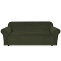 Stretch Velvet Sofa Covers for 3 Cushion Couch Covers Furniture Protector Soft with Non Slip Elastic Bottom (Olive / Sofa L)
