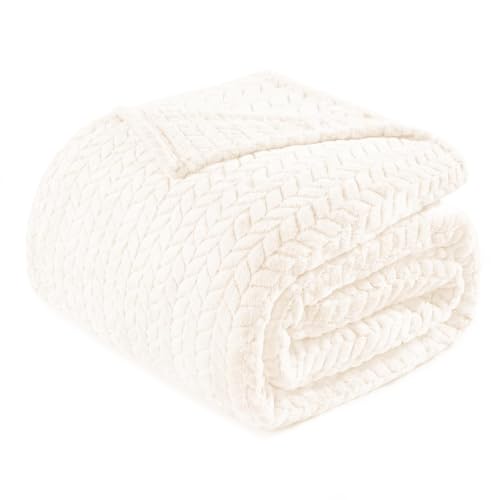 Soft Fleece Bed Blanket Queen Size (Off White / Queen ( 90x90 IN ))