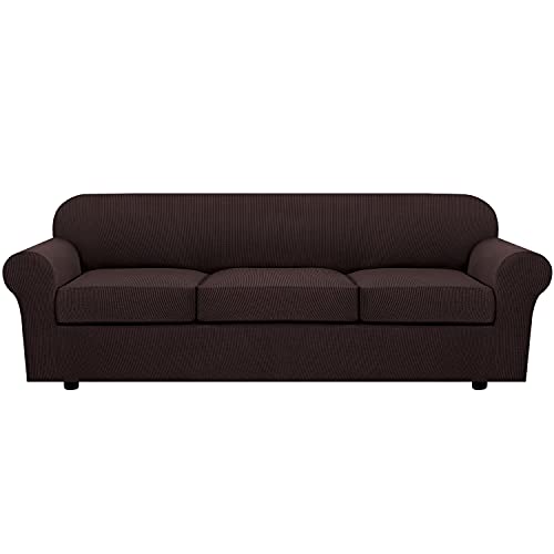 4 Piece Stretch Sofa Covers for 3 Cushion Couch Covers for Living Room Furniture Slipcovers (X-Large / Chocolate)