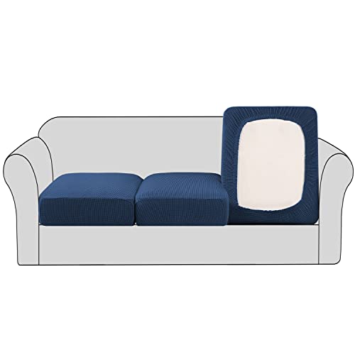 Super Stretch Couch Cushion Covers Sofa Cushion Slipcovers Jacquard Fabric Individual Seat Couch Slipcover Sets for Pets with Elastic Bottom (Navy)