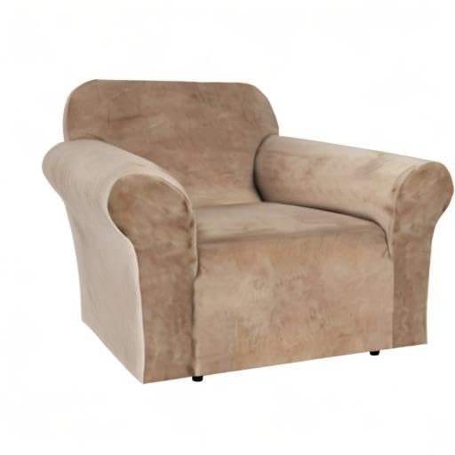 Stretch Velvet Armchair Cover Couch Covers 1 Cushion Chair Slipcover for Living Room Furniture Cover Crafted from Thick Comfy Rich Velour (Camel / Armchair)