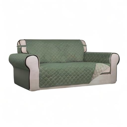 Reversible Quilted Couch Covers for Dogs Loveseat Sofa Cover 54" (Medium-XL / Greyish Green/Beige)