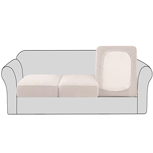Super Stretch Couch Cushion Covers Sofa Cushion Slipcovers Jacquard Fabric Individual Seat Couch Slipcover Sets for Pets with Elastic Bottom (Ivory)