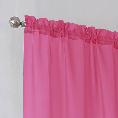 Hot Pink Short Sheer Curtains 45 Inch Length for Small Windows (Hot Pink / 42"W x 45"L (Pack of 2))