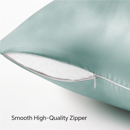 Zipper Satin Pillowcases (Haze Blue / Queen (20" x 30")-Zipper)
