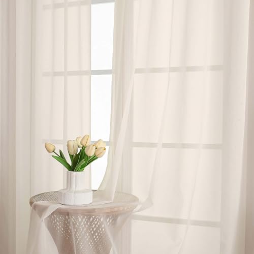 Cream Sheer Curtains 63 Inches Long 2 Panels Set (Cream / 59"W x 63"L (Pack of 2))