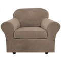 Rich Velvet Stretch 2 Piece Cover Chair Slipcover Sofa Cover Furniture Protector Couch Soft with Elastic Bottom Chair Couch Cover Width Up to 49 Inch (1 Cushion Chair / Mocha)