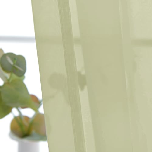 Basic Rod Pocket Sheer Voile Window Curtain Panels Sage Green 1 Pair 2 Panels 26 Width 24 Inch Long for Kitchen Bedroom Children Living Room Yard（Sage Green (Sage Green / 26"W x 24"L (Pack of 2))