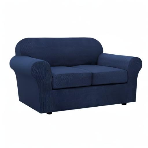 3 Piece Stretch Sofa Covers for 2 Cushion Loveseat Couch Covers for Living Room Sofa Slipcovers (Medium / Navy)