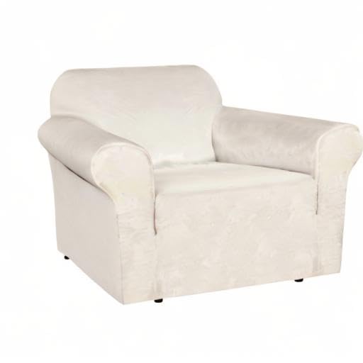 Stretch Velvet Armchair Cover Couch Covers 1 Cushion Chair Slipcover for Living Room Furniture Cover Crafted from Thick Comfy Rich Velour (Ivory / Armchair)