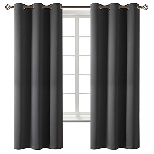 Dark Grey Blackout Curtains for Bedroom 63 Inch Long (Dark Grey / 42"W x 63"L (Pack of 2))